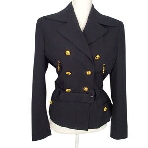 Vintage 90s Classiques For Nordstrom Blazer Black Wool Gold Buttons Womens 8